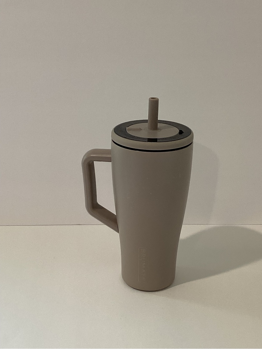 Taupe Travel Tumbler with Handle and Straw